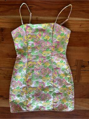 Majorelle Pink Floral Jacquard Mini Dress